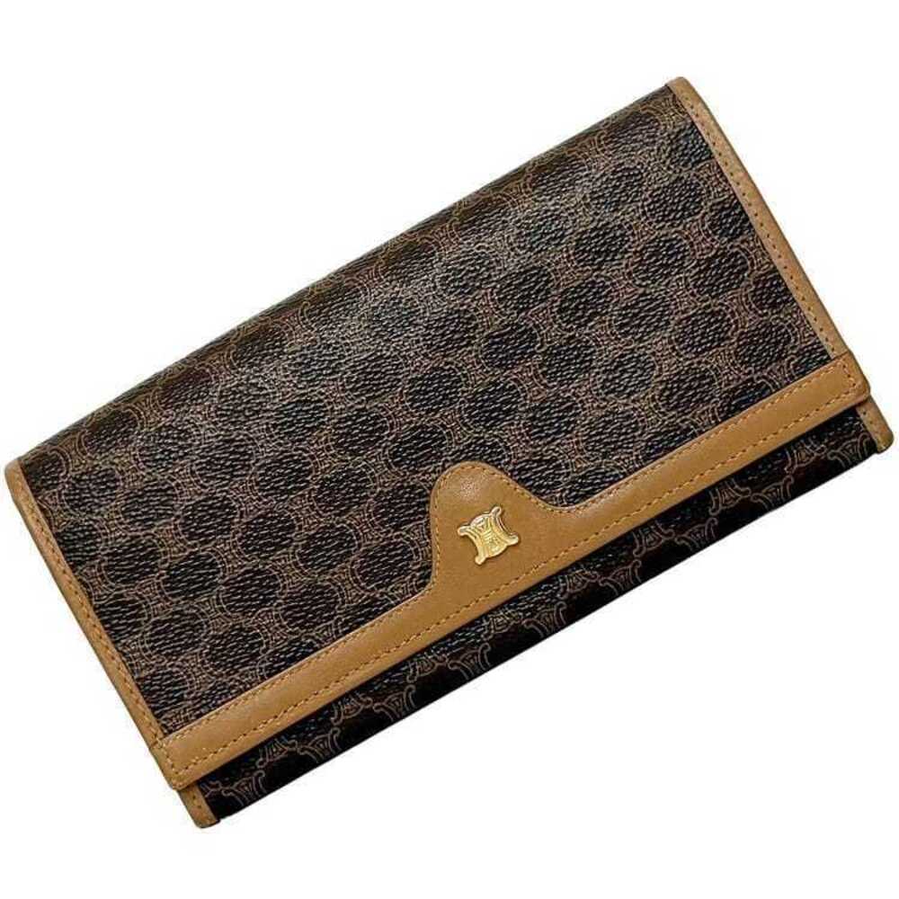 Celine Bifold Long Wallet Macadam Clasp Leather All Over Brown